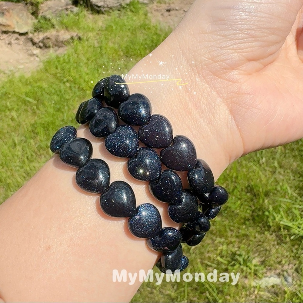 Blue Sandstone Heart Bracelet 12mm - Picture 3 of 6